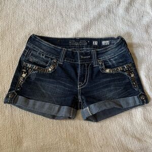 Miss Me Women's Embellished Dark Blue Jean Shorts